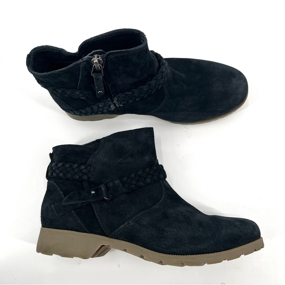TEVA Delavina Ankle Boot Black Suede Leather 7.5 Bootie De La Vina Braided Strap